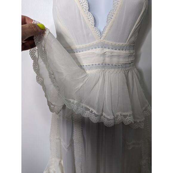 Rococo Sand Mia Maxi Dress White Lace Trim Handkerchief Hem Resort XS NWT - Picture 11 of 13